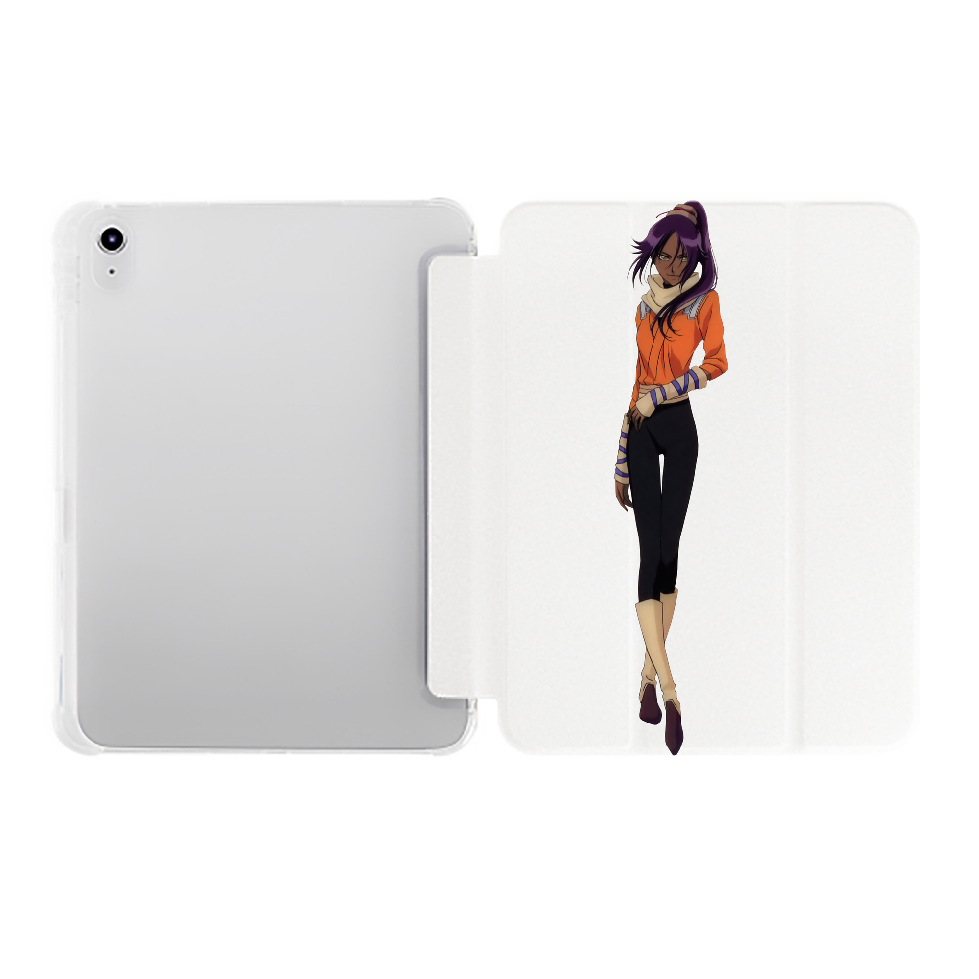 （画像用） ブリーチ 四楓院 夜一（しほういん よるいち） BLEACH Shihouin Yoruichi IPad ケース ペン収納付き 三つ折りスタンド PUレザー×シリコン 対応機種9.5/10.5/10.9インチ